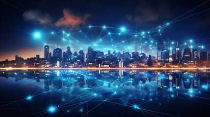 Wireless network global smart city diagram technology background