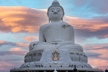 Fototapeta premium High above Phuket stands the currently famous landmark of the island, the Temple of the Great Buddha. Thais call him Big Buddha.