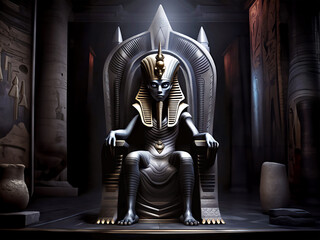 Alien Pharaoh sat in his throne - Fantasy art - obrazy, fototapety, plakaty