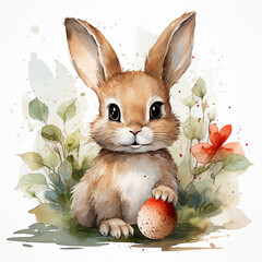 watercolor Easter Bunny clipart, Generative Ai