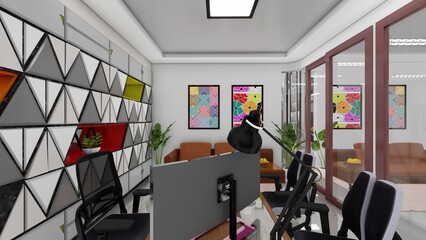 luxury corporate corner office interior design. 3d rendering