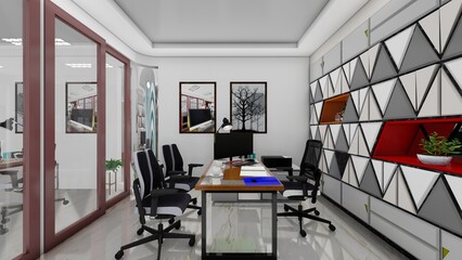 Professional Office workspace, at the desk creative interior design. room for the CEO. 3d Rendering