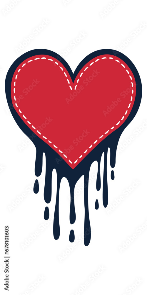 Poster heart with fluid leaking. beautiful stylish heart, vector graphic resource with a dotted line like a