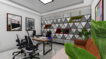 Elegant modern office interior design. 3d rendering