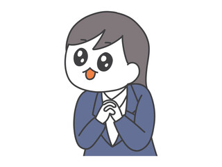 膝をつき祈るポーズをとる女性のイラスト