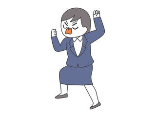 全身で怒りを表現するスーツの女性のイラスト