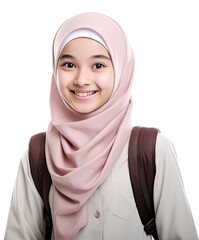 Islamic student smiling happily on transparent background