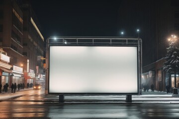 an empty billboard for an outdoor advertising poster. in traffic on Christmas night. New Year. white billboard background