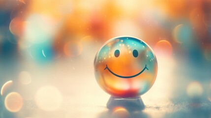A colorful smiley face is sitting on top of a ball, AI - obrazy, fototapety, plakaty