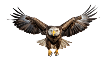 Bald eagle in flight on transparent background, PNG file