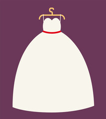 White wedding dress on hanger. Beautiful clothes in flat style.