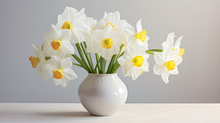 White daffodils in a vase on a white table
