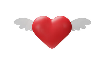 3D Valentines Day flying heart. Realistic love symbol with wings. Angel shape decoration. Vector illustration in plastic style. Romantic design for marriage, celebration