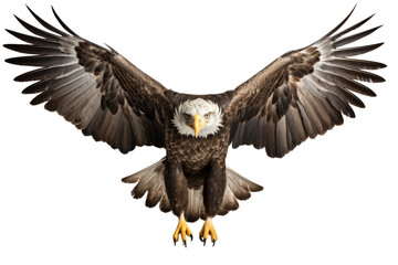 Fototapeta premium Bald eagle in flight on transparent background, PNG file
