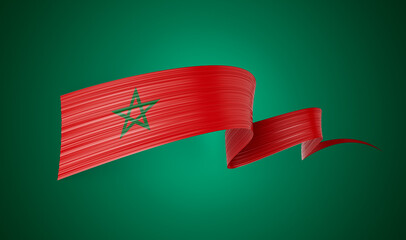 3d Flag Of Morocco 3d Wavy Shiny Morocco Ribbon Isolated On Green Background 3d Illustration