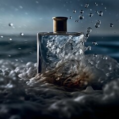 perfume bottle in the sea waves , generated by AI