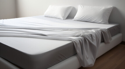 Fototapeta na wymiar White fitted sheet with elastic band bed corner