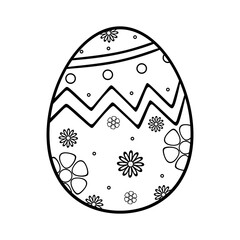 Hand drawn vector easter egg. Sketch of easter egg with ornament isolated on white background. Happy easter and Spring holiday concept. Decorative element for coloring book. Vector illustration
