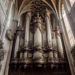Great organ in the Cathedral, Gothic style, Middle Ages.