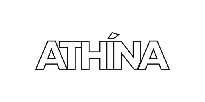 Athina in the Greece emblem. The design features a geometric style, vector illustration with bold typography in a modern font. The graphic slogan lettering.