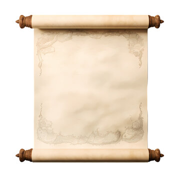 Medieval parchment on transparent background, white background, isolated, icon material, commercial photography