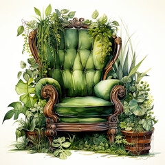 watercolor Grass furniture clipart, Generative Ai