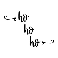 Saludo de Santa. Logo con letras de la palabra en texto manuscrito Ho Ho Ho con raya de decoración de caligrafía para su uso en tarjetas y felicitaciones de Navidad - obrazy, fototapety, plakaty