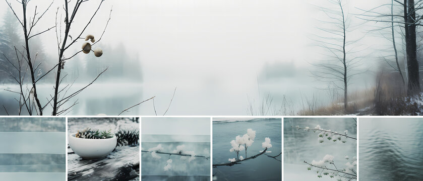 Beautiful winter landscape with a frozen. Spa and wellness background. Banners for backgrounds, print, wallpapers, greeting cards and posters.