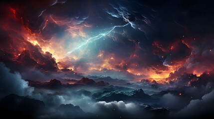 Cloud lightning appear in nebula clouds.
