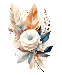 Trendy Flower Sublimation Clipart, Boho Watercolor Florals Sublimation Art, Transparent Background, transparent PNG, Created using generative AI