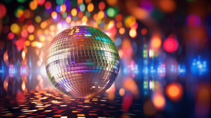 Fototapeta na wymiar Disco ball with bright rays, night party background photo