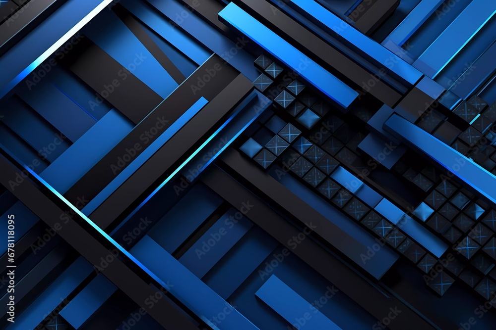Poster abstract geometric diagonal 3d background combination of blue and black with white lines. generative