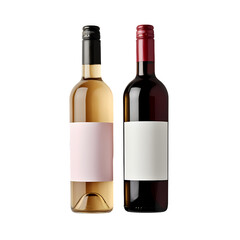 Two different wine bottles in a row on transparent background, white background, isolated, icon material, commercial photography