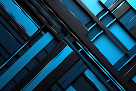 abstract geometric diagonal 3d background combination of blue and black with white lines. generative ai