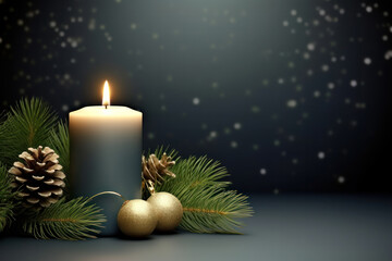 Obraz na płótnie Canvas Christmas candles and ornaments over dark background with lights