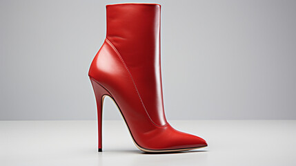 Tall red boot with pointed toe and high heel with no zip
