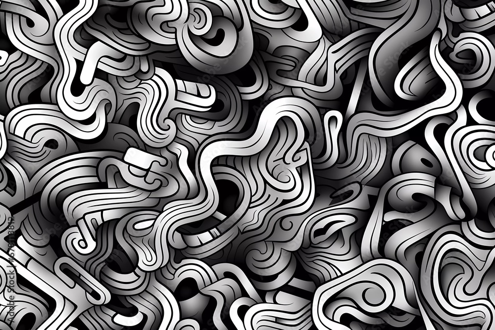 Poster 3d background with black and white hand drawn style line doodle pattern. generative ai