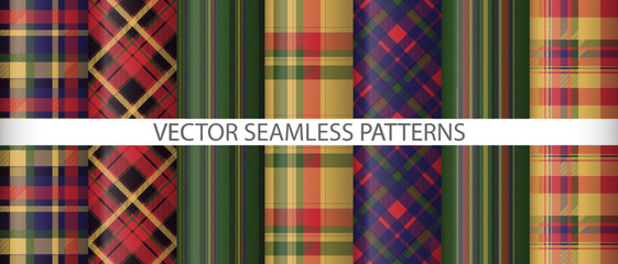 Set fabric texture pattern. Textile plaid vector. Check seamless tartan background.