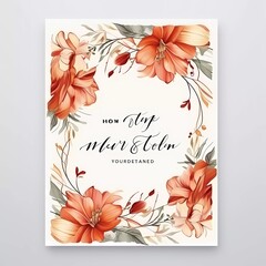 wedding card template with beautiful hand drawn floral frame. generative ai