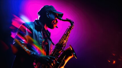 Obraz premium Saxophonist in Bokeh Effect