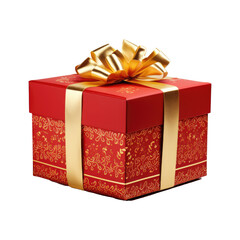 Christmas gift square box with ribbon transparent background