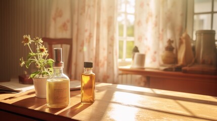 The morning sun is shining on the serum