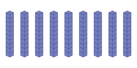 Rods represent tens. Learning about base ten blocks. Flats longs squares in mathematics. Scientific resources for teachers and students. Vector illustration.