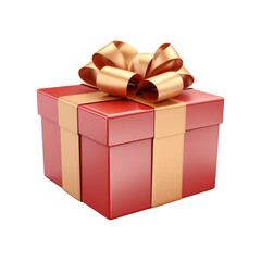 Christmas gift square box with ribbon transparent background