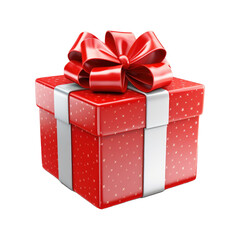 Fototapeta premium Christmas gift square box with ribbon transparent background