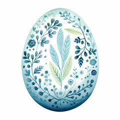 Happy Easter Egg Card. Decorated Eggs with Spring Flowers. Naive Folk Art Watercolour Illustration on White Background.