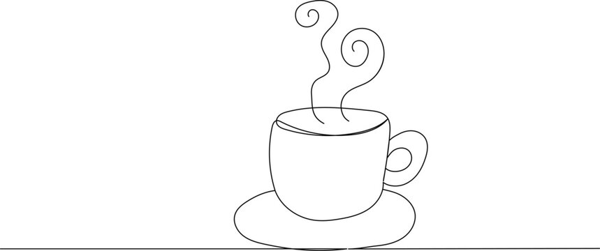 mug with tea continuous line drawing on white background vector