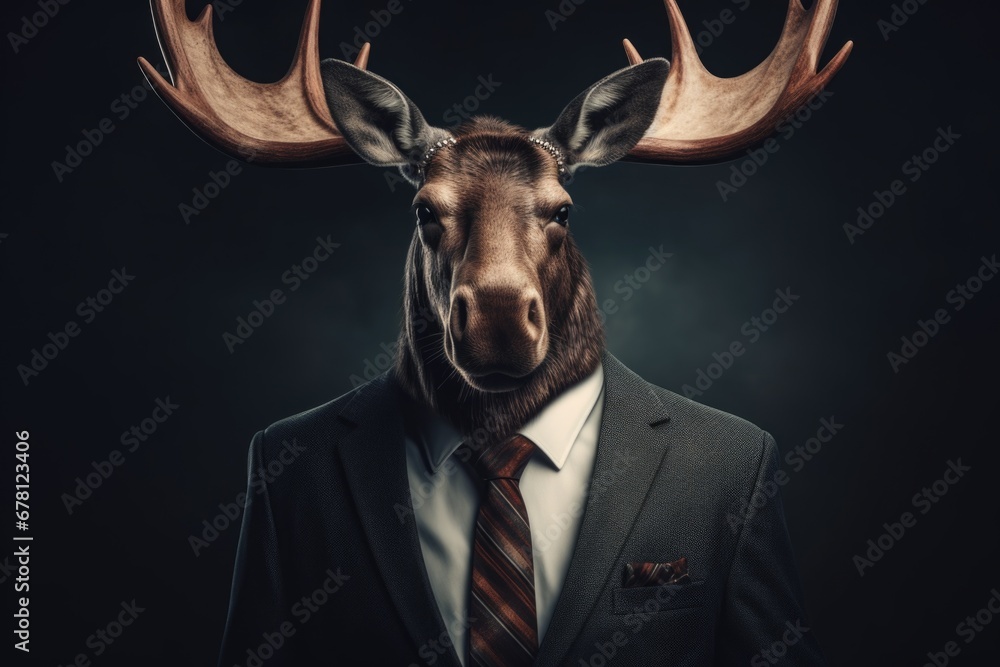 Aufkleber a man wearing a suit and a moose's head as a mask. this image can be used for creative projects or a