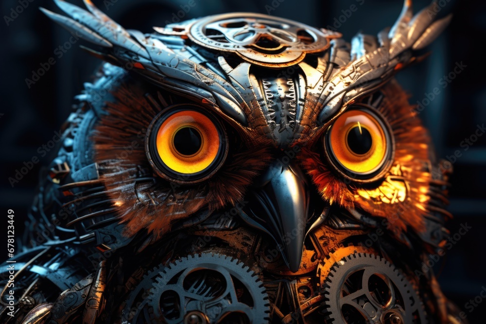 Poster A close-up view of a statue of an owl. This image can be used for various purposes