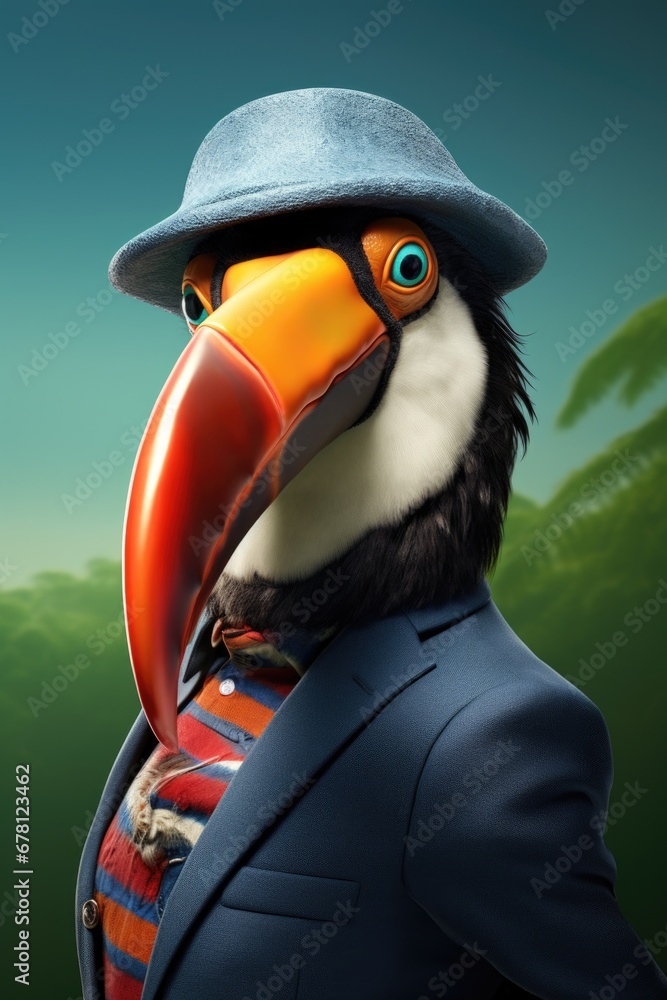 Aufkleber A bird dressed in a suit and wearing a hat. This image can be used to add a touch of whimsy and humor to various projects